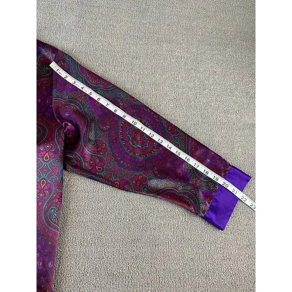 Vtg Victoria's Secret Night Shirt Gold Label Long Sleeve Paisley‎ Purple Medium
